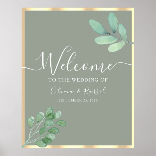 Sage Green Botanical Wedding Welkomstbord Poster (Voorkant)