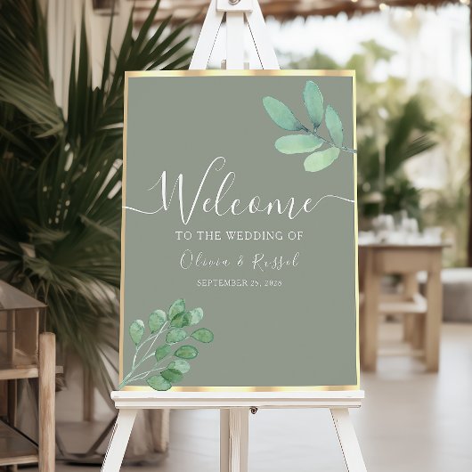 Sage Green Botanical Wedding Welkomstbord Poster