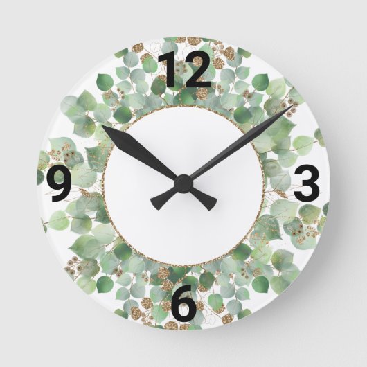 Sage Green Botanical White Gold 2 WALL CLOCK Ronde Klok (Voorkant)