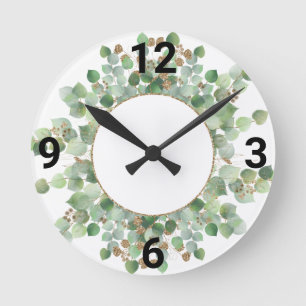 Sage Green Botanical White Gold WALL CLOCK Ronde Klok