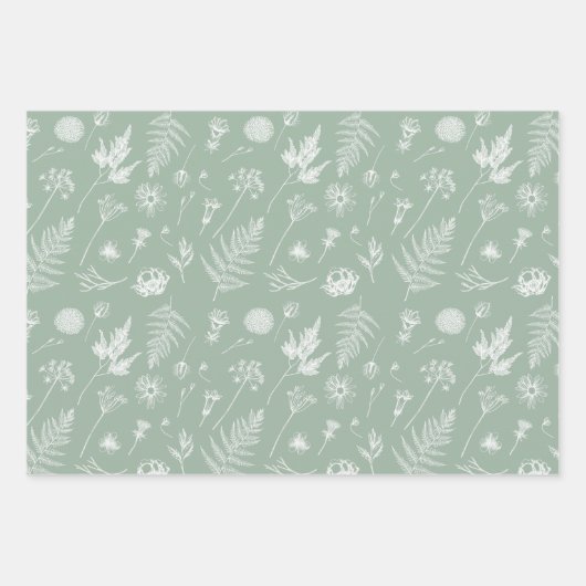 Sage Green Botanical Wrapping Paper Set (Voorkant 2)