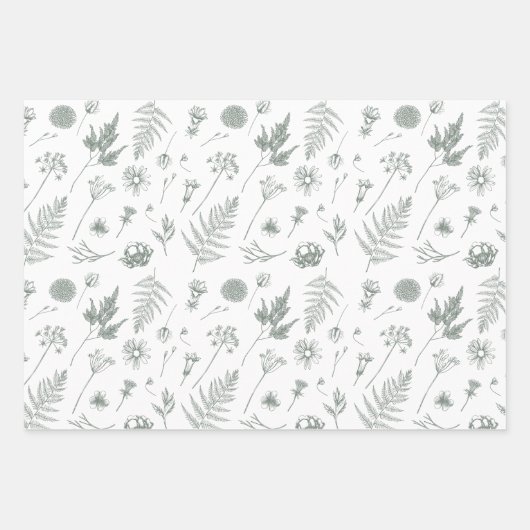 Sage Green Botanical Wrapping Paper Set (Voorkant)