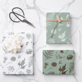 Sage Green Botanical Wrapping Paper Set