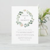 Sage Green Botanical Wreath, White Floral Wedding Kaart (Staand voorkant)