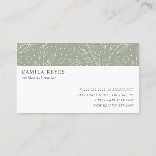Sage Green Botanicals Real Estate Broker Greenery Visitekaartje (Achterkant)