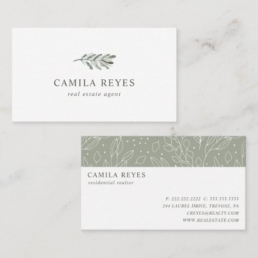 Sage Green Botanicals Real Estate Broker Greenery Visitekaartje (Voorkant / Achterkant)