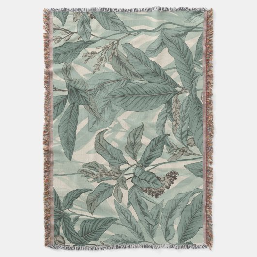 Sage Green  Botanische Bladeren Patroon Deken (Voorkant Verticaal)