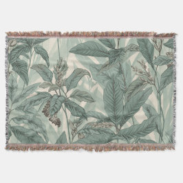 Sage Green Botanische Bladeren Patroon Deken