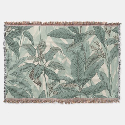 Sage Green  Botanische Bladeren Patroon Deken (Voorkant)