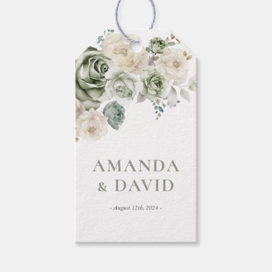 Sage Green Botanische Elegante Huwelijk Cadeaulabel (Voorkant)