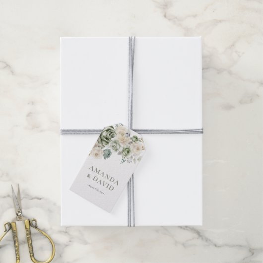 Sage Green Botanische Elegante Huwelijk Cadeaulabel (Met Touw)
