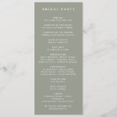 Sage Green Botanische Elegante Huwelijksceremonie Programmakaart (Achterkant)