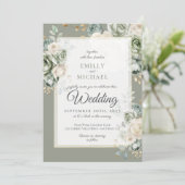 Sage Green Botanische Elegante Huwelijksuitnodigin Kaart (Staand voorkant)
