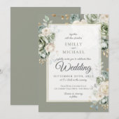 Sage Green Botanische Elegante Huwelijksuitnodigin Kaart (Voorkant / Achterkant)