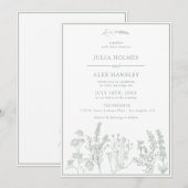 Sage Green Botanische Huwelijksuitnodiging Kaart (Voorkant / Achterkant)