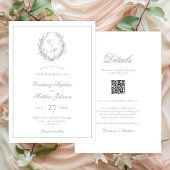 Sage Green Botanische Krans Alles in één bruiloft Kaart