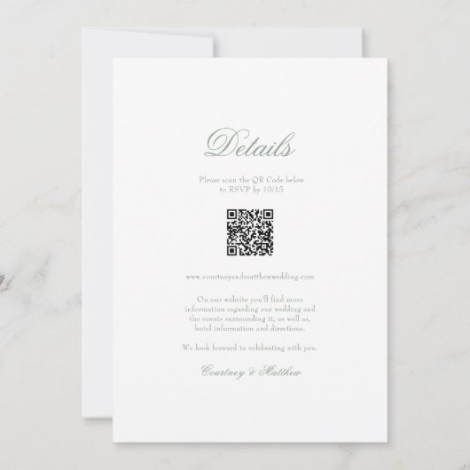 Sage Green Botanische Krans Alles in één bruiloft Kaart (Achterkant)