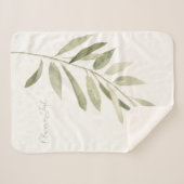 Sage Green Botanische Moderne Boho Gepersonaliseer Sherpa Deken (Voorkant (horizontaal))