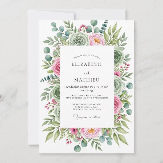 Sage Green Bountiful Succulent Wedding Kaart (Voorkant)