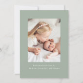  Sage Green Bow 2 Foto Geboorte Aankondiging (Achterkant)