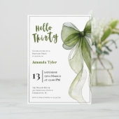 Sage Green Bow 30th Birthday Invitation Kaart (Staand voorkant)