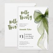 Sage Green Bow 30th Birthday Invitation Kaart (Voorkant / Achterkant)