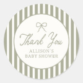 Sage Green  Bow Baby shower Bedankt Ronde Sticker (Voorkant)