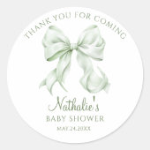Sage Green Bow Baby shower Bedankt voor je komst Ronde Sticker (Voorkant)
