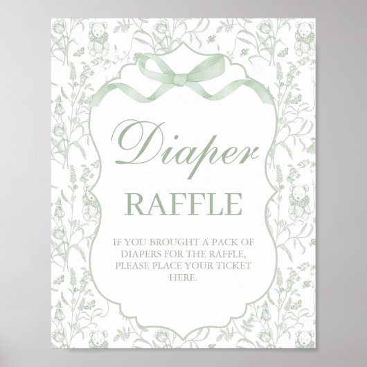 Sage Green Bow Baby shower Boy Luierteken Poster (Voorkant)