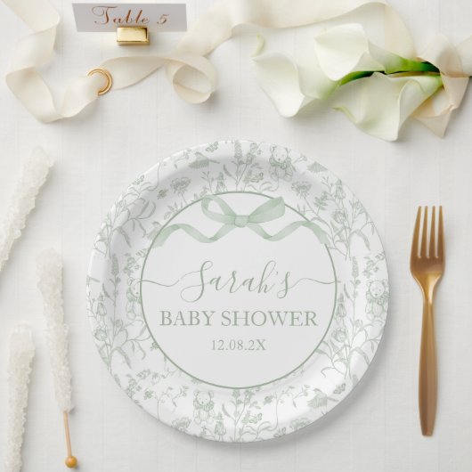 Sage Green Bow Baby shower Boy Papieren Bordje (Huwelijk)