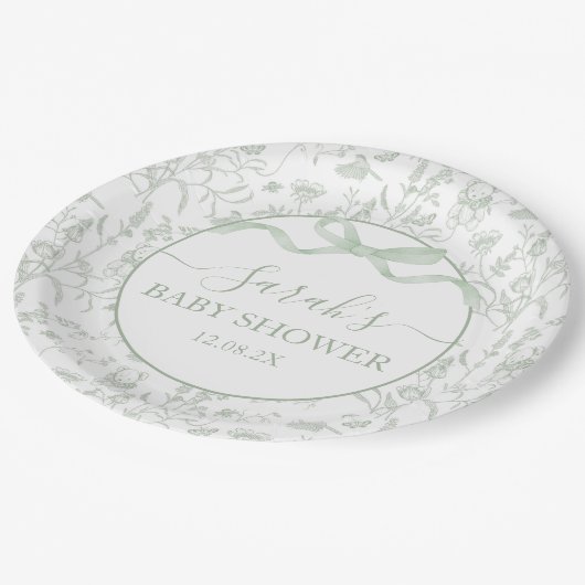 Sage Green Bow Baby shower Boy Papieren Bordje (Gekanteld)