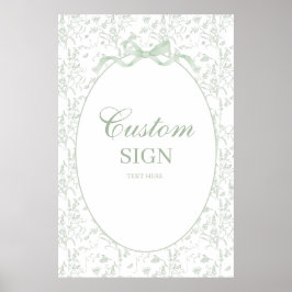 Sage Green Bow Baby shower Boy teken Poster