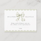 Sage Green Bow Baby Shower Diaper Raffle Card Informatiekaartje (Voorkant)