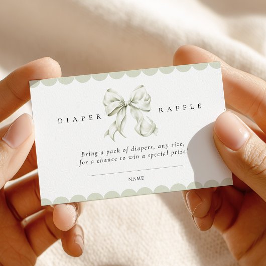 Sage Green Bow Baby Shower Diaper Raffle Card Informatiekaartje
