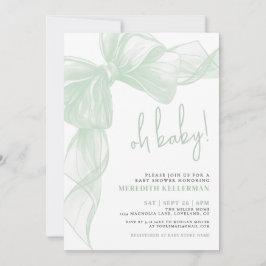 Sage Green Bow Baby Shower Kaart