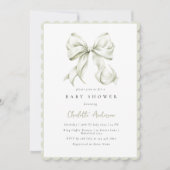 Sage Green Bow Baby shower Uitnodiging (Voorkant)