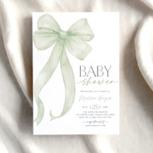 Sage Green Bow Baby shower Uitnodiging Sjabloon