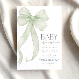 Sage Green Bow Baby shower Uitnodiging Sjabloon