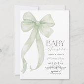 Sage Green Bow Baby shower Uitnodiging Sjabloon (Voorkant)