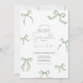 Sage Green Bow Baby Sprinkle Invitation Kaart (Voorkant)