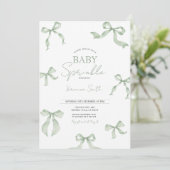 Sage Green Bow Baby Sprinkle Invitation Kaart (Staand voorkant)