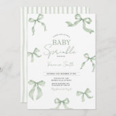 Sage Green Bow Baby Sprinkle Invitation Kaart (Voorkant / Achterkant)