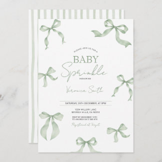 Sage Green Bow Baby Sprinkle Invitation Kaart