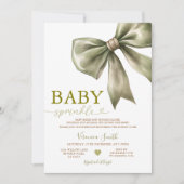 Sage Green Bow Baby Sprinkle Invitation Kaart (Voorkant)