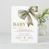 Sage Green Bow Baby Sprinkle Invitation Kaart (Staand voorkant)