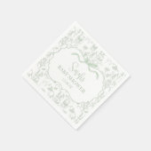 Sage Green Bow Chinoiserie Baby shower Servet (Hoek)