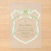 Sage Green Bow Crest doop Acryl Uitnodigingen (Voorkant)