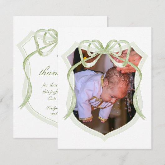 Sage Green Bow Crest Doop Dankjewel Kaart (Voorkant / Achterkant)