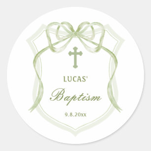 Sage Green Bow Crest doop Ronde Sticker