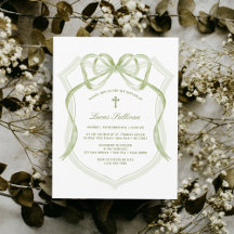 Sage Green Bow Crest Doop Uitnodiging